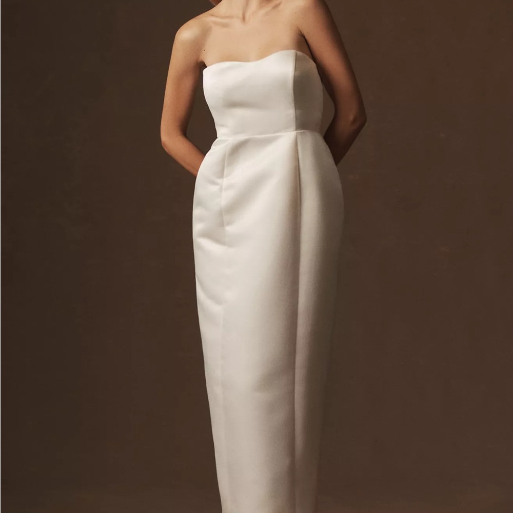 BHLDN Strapless Exaggerated Hip Midi Dress